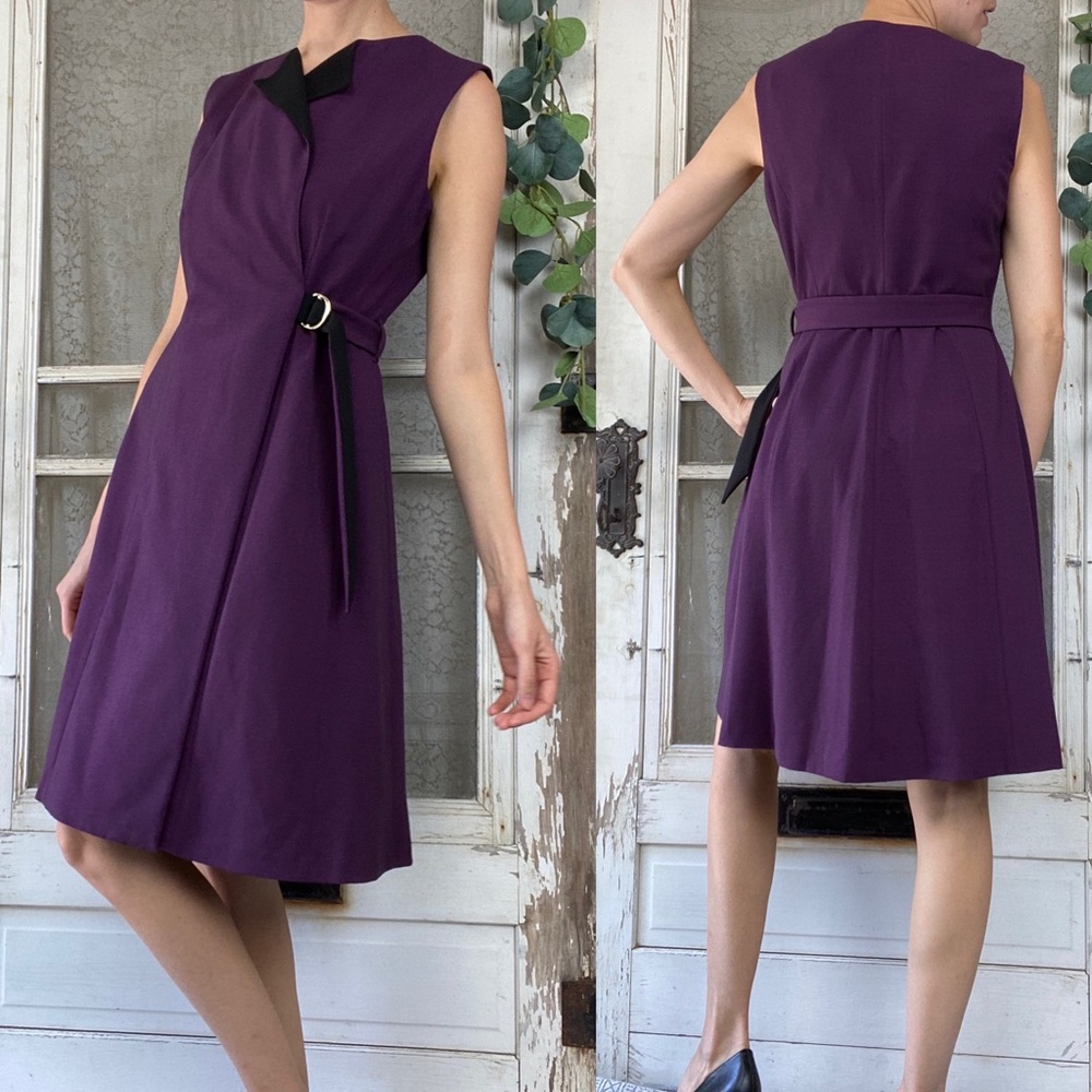 Calvin Klein Purple Black Sleeveless Wrap Dress 6